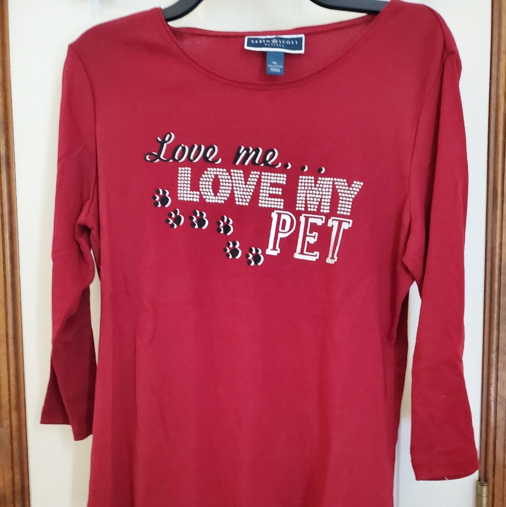 Love me.. LOVE MY PET Bling t-shirt Karen Scott size PL